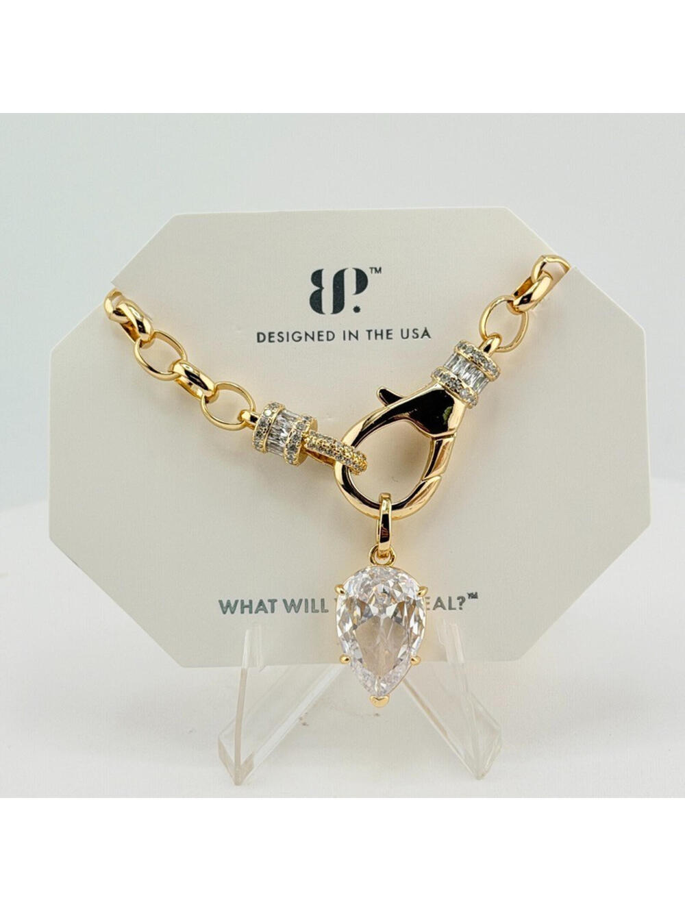 Bomb Party April Necklace “Style Setting Babe” NK89089 Clear Cz on Yellow Gold